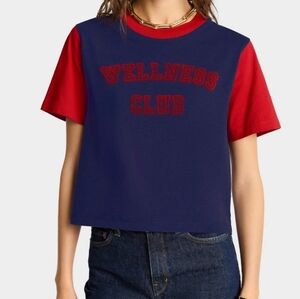 Sporty & Rich Wellness Club Color block Cropped Tee Navy Ruby Small